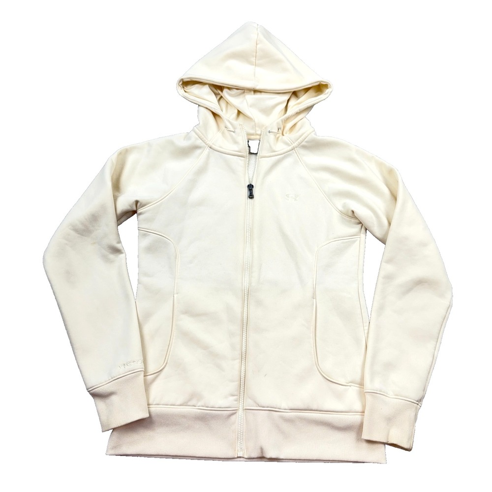 Under Armor Hoodie Women Small Beige Full Zip Semi Fitted Storm Jacket *